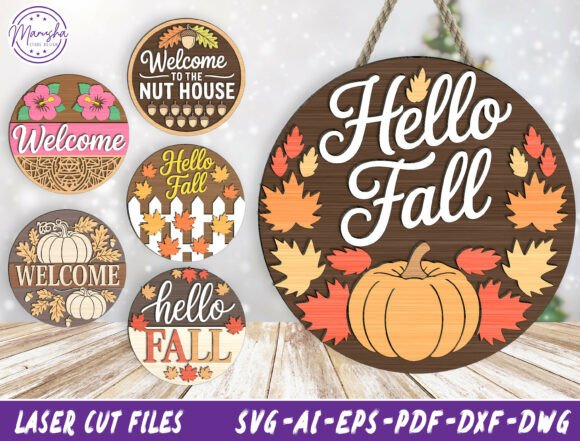 Download Hello Fall Round Sign SVG Bundle - Hello Collection