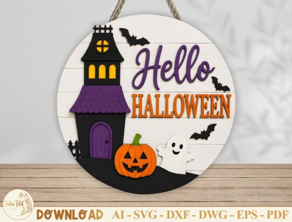 Download Hello Halloween Door Hanger SVG - Hello Collection