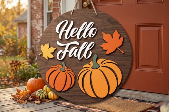 Download Hello Fall Pumpkin Door Sign SVG - Hello Collection