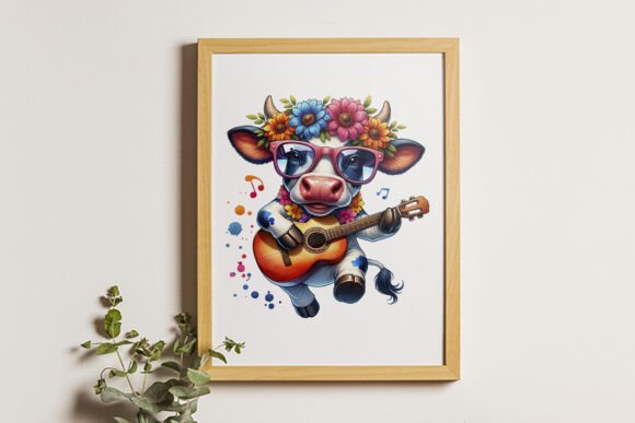 Download Funny Cow Playing a Guitar Wall Art Prin - Guitar wall art Collection