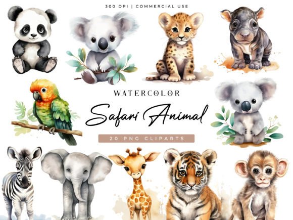 Download Watercolor Safari Animal Clipart Bundle - Safari animal Collection