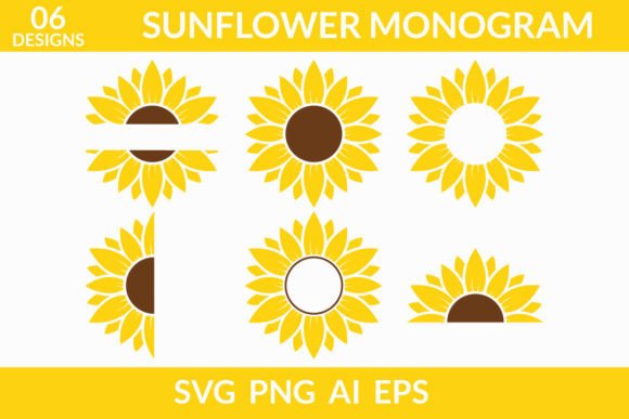 Download Sunflower Monogram Bundle Half Split - Flower monogram Collection